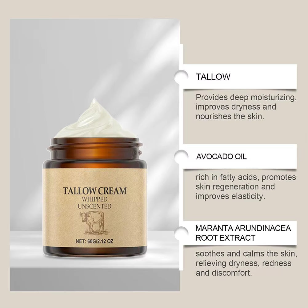 60G Beef Tallow Face Moisturizer Whipped Beef Tallow & Honey Balm Face & Body Skin Care Grass Fed Grass Finished Face Cream NEW